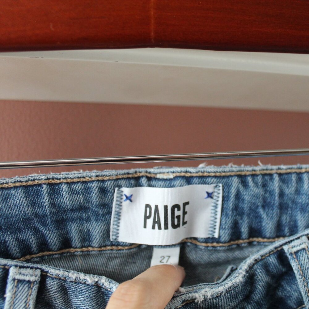 PAIGE Vintage Hoxton Slim High Rise Raw Hem Jeans Women Size 27 Birdie Wash - Picture 3 of 6